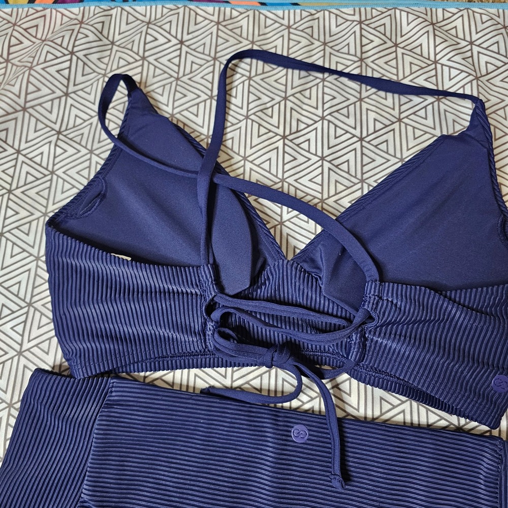 CALIA Womens Opulent Blue Rib High Rise Bikini Set Tummy Control Size M NEW - Picture 7 of 10